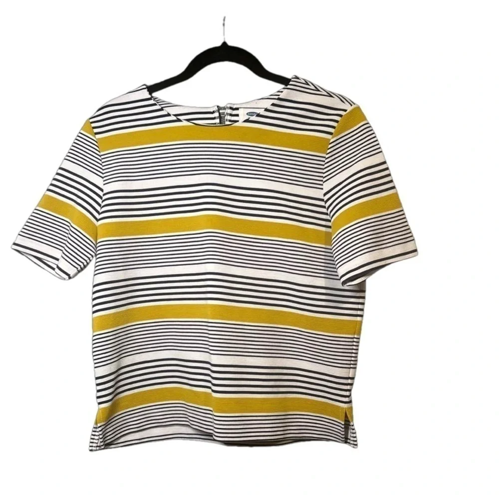 OLD NAVY Size S Knit Short Sleeve Navy and Yellow Stripped Top